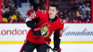 OTTAWA, ON - NOVEMBER 16: Ottawa Senators Center Matt Duchene (95) skates during warm-up before period National Hockey League action between the Pittsburgh Penguins and Ottawa Senators on November 16, 2017, at Canadian Tire Centre in Ottawa, ON, Canada. (Photo by Richard A. Whittaker/Icon Sportswire via Getty Images)