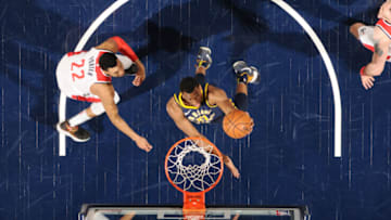 INDIANAPOLIS, IN - FEBRUARY 5: Thaddeus Young #21 of the Indiana Pacers goes to the basket against the Washington Wizards on February 5, 2018 at Bankers Life Fieldhouse in Indianapolis, Indiana. NOTE TO USER: User expressly acknowledges and agrees that, by downloading and or using this Photograph, user is consenting to the terms and conditions of the Getty Images License Agreement. Mandatory Copyright Notice: Copyright 2018 NBAE (Photo by Ron Hoskins/NBAE via Getty Images)