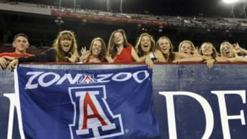 Sep 19, 2015; Tucson, AZ, USA; Arizona Wildcats fans cheer before the game against the Northern Arizona Lumberjacks at Arizona Stadium. Mandatory Credit: Casey Sapio-USA TODAY Sports
