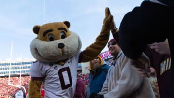 Nov 29, 2014; Madison, WI, USA; Minnesota Golden Gophers mascot Goldy prior to the game against the Wisconsin Badgers at Camp Randall Stadium. Wisconsin won 34-24. Mandatory Credit: Jeff Hanisch-USA TODAY Sports
