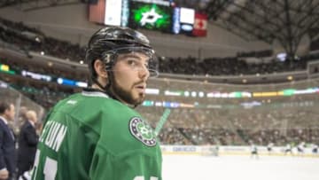 Dec 27, 2015; Dallas, TX, USA; Dallas Stars center Tyler Seguin (91) prepares to take the ice during the third period against the St. Louis Blues at the American Airlines Center. The Stars shut out the Blues 3-0. Mandatory Credit: Jerome Miron-USA TODAY Sports