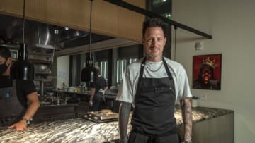 NEW YORK, NEW YORK - OCTOBER 17: Chef Michael Voltaggio poses for photo during the Food Network & Cooking Channel New York City Wine & Food Festival presented by Capital One - Dinner with Bryan Voltaggio, James Kent, and Michael Voltaggio at Crown Shy on October 17, 2021 in New York City. (Photo by Kris Connor/Getty Images for NYCWFF)
