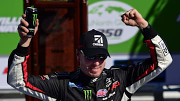 MARTINSVILLE, VA - MARCH 23: Kyle Busch, driver of the #51 Cessna Toyota, celebrates in Victory Lane after winning the NASCAR Gander Outdoors Truck Series TruNorth Global 250 at Martinsville Speedway on March 23, 2019 in Martinsville, Virginia. (Photo by Jared C. Tilton/Getty Images)