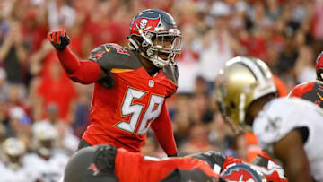 Dec 11, 2016; Tampa, FL, USA; Tampa Bay Buccaneers middle linebacker Kwon Alexander (58) calls a play against the New Orleans Saints during the first half at Raymond James Stadium. Mandatory Credit: Kim Klement-USA TODAY Sports