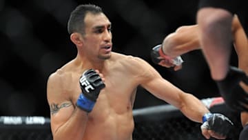 December 11, 2015; Las Vegas, NV, USA; Tony Ferguson fights against Edson Barboza during The Ultimate Fighter Finale at The Chelsea at The Cosmopolitan. Mandatory Credit: Gary A. Vasquez-USA TODAY Sports