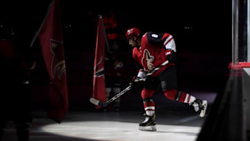 GLENDALE, ARIZONA - JANUARY 14: Nick Schmaltz #8 of the Arizona Coyotes skates onto the ice prior to a game against the San Jose Sharks at Gila River Arena on January 14, 2020 in Glendale, Arizona. (Photo by Norm Hall/NHLI via Getty Images)