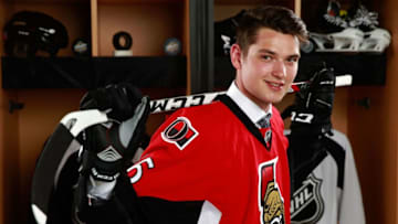 BUFFALO, NY - JUNE 24: Logan Brown, selected 11th overall by the Ottawa Senators, poses for a portrait during round one of the 2016 NHL Draft at First Niagara Center on June 24, 2016 in Buffalo, New York. (Photo by Jeff Vinnick/NHLI via Getty Images)