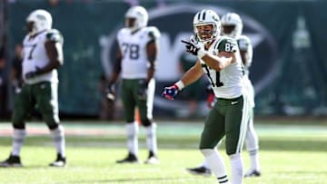 Sep 11, 2016; East Rutherford, NJ, USA; New York Jets wide receiver Eric Decker (87) reacts after an incomplete pass during the fourth quarter against the Cincinnati Bengals at MetLife Stadium. Mandatory Credit: Brad Penner-USA TODAY Sports