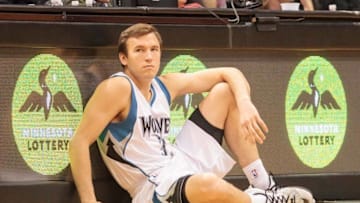 Oct 21, 2014; Minneapolis, MN, USA; Minnesota Timberwolves guard Brady Heslip (3) waits to enter the game against the Indiana Pacers at Target Center. Mandatory Credit: Brad Rempel-USA TODAY Sports