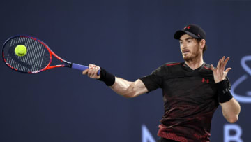 ABU DHABI, UNITED ARAB EMIRATES - DECEMBER 29: Andy Murray of Great Britain plays a forehand during his exhibition match against Roberto Bautista Agut of Spain on day two of the Mubadala World Tennis Championship at International Tennis Centre Zayed Sports City on December 29, 2017 in Abu Dhabi, United Arab Emirates. (Photo by Tom Dulat/Getty Images)