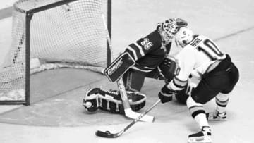 CANADA - JUNE 07: New York Rangers goalie Mike Richter stops Canucks Pavel Bure on a penalty shot in the second during Game 4 of the Stanley Cup Finals against the Vancover Canucks , (Photo by Linda Cataffo/NY Daily News Archive via Getty Images)