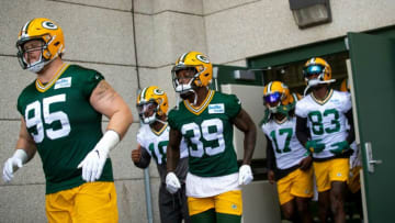 Green Bay Packers Tyler Lancaster (95), Randall Cobb (18), Chandon Sullivan (39) take the field during training camp at Ray Nitschke Field, Monday, Aug. 2, 2021, in Green Bay, Wis. Samantha Madar/USA TODAY NETWORK-WisconsinGpg Green Bay Packers Training Camp 08022021 0004