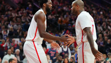 Joel Embiid, P.J. Tucker, Sixers (Photo by Mitchell Leff/Getty Images)
