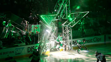 DALLAS, TX - MAY 5: Jamie Benn #14 of the Dallas Stars skates onto the ice against the St. Louis Blues in Game Six of the Western Conference Second Round during the 2019 NHL Stanley Cup Playoffs at the American Airlines Center on May 5, 2019 in Dallas, Texas. (Photo by Glenn James/NHLI via Getty Images)
