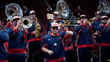 The Dayton Flyers Pep Band performs before the game between the Dayton Flyers and the Wyoming Cowboys at United Center. Mandatory Credit: David Banks-USA TODAY Sports