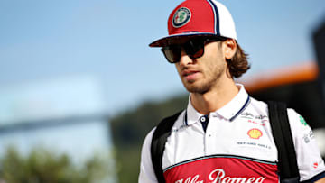 SPA, BELGIUM - AUGUST 30: Antonio Giovinazzi of Italy and Alfa Romeo Racing walks in the Paddock before practice for the F1 Grand Prix of Belgium at Circuit de Spa-Francorchamps on August 30, 2019 in Spa, Belgium. (Photo by Charles Coates/Getty Images)