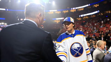 MONTREAL, QUEBEC - JULY 08: Mats Lindgren is selected by the Buffalo Sabres during Round Four of the 2022 Upper Deck NHL Draft at Bell Centre on July 08, 2022 in Montreal, Quebec, Canada. (Photo by Bruce Bennett/Getty Images)