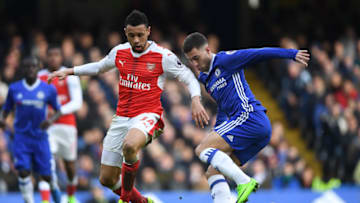 LONDON, ENGLAND - FEBRUARY 04: Eden Hazard of Chelsea is challenged by Francis Coquelin of Arsenal during the Premier League match between Chelsea and Arsenal at Stamford Bridge on February 4, 2017 in London, England. (Photo by Mike Hewitt/Getty Images)