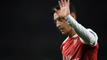 LONDON, ENGLAND - FEBRUARY 21: Mesut Ozil of Arsenal looks on during the UEFA Europa League Round of 32 Second Leg match between Arsenal and BATE Borisov at Emirates Stadium on February 21, 2019 in London, United Kingdom. (Photo by Mike Hewitt/Getty Images)