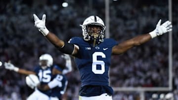 Oct 22, 2016; University Park, PA, USA; Penn State Nittany Lions safety Malik Golden (6) reacts against the Ohio State Buckeyes during the fourth quarter at Beaver Stadium. Penn State defeated Ohio State 24-21. Mandatory Credit: Rich Barnes-USA TODAY Sports