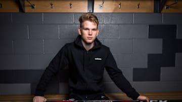 BUFFALO, NEW YORK - JUNE 01: Bowen Byram poses for a portrait at HarborCenter on June 01, 2019 in Buffalo, New York. (Photo by Katie Friedman/NHLI via Getty Images)