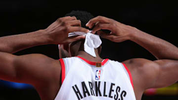 PORTLAND, OR - MAY 3: Maurice Harkless #4 of the Portland Trail Blazers looks on during a game against the Denver Nuggets during Game Three of the Western Conference SemiFinals of the 2019 NBA Playoffs on May 3, 2019 at the Moda Center Arena in Portland, Oregon. NOTE TO USER: User expressly acknowledges and agrees that, by downloading and or using this photograph, user is consenting to the terms and conditions of the Getty Images License Agreement. Mandatory Copyright Notice: Copyright 2019 NBAE (Photo by Sam Forencich/NBAE via Getty Images)