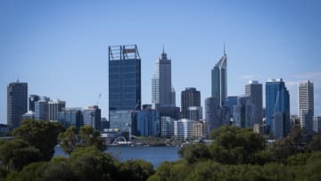 PERTH, AUSTRALIA - JANUARY 08: A general view of the Perth City skyline on January 8, 2021 in Perth, Australia. The Western Australian state has been free of locally transmitted Covid-19 cases for 272 days due to its strict "Hard Border" policy. The international arrival cap has been lowered and all domestic and international air travellers are now required to wear masks as Australia takes precautions due to concerns over a new Covid-19 strain. Brisbane will enter a three-day lockdown tonight after a cleaner working at a quarantine hotel tested positive for the new Covid-19 variant. (Photo by Matt Jelonek/Getty Images)
