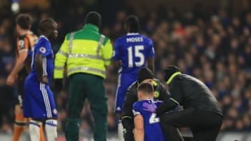 LONDON, ENGLAND - JANUARY 22: Gary Cahill of Chelsea receives medical treatment after his collision with Ryan Mason of Hull City during the Premier League match between Chelsea and Hull City at Stamford Bridge on January 22, 2017 in London, England. (Photo by Richard Heathcote/Getty Images)