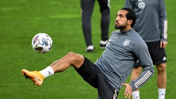 Germany's midfielder Sami Khedira controls a ball during a training session at Olympiyski stadium in Kiev on October 9, 2020, on the eve of the UEFA Nations League Group 4 football match between Ukraine and Germany. (Photo by SERGEI SUPINSKY / AFP) (Photo by SERGEI SUPINSKY/AFP via Getty Images)
