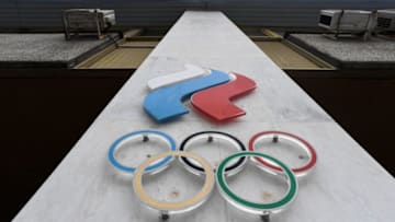 The Olympic rings are seen on the facade of the Russian Olympic Committee (ROC) building in Moscow on December 05, 2017.The International Olympic Committee (IOC) meets from Tuesday, December 5, 2017 to decide whether to bar Russia from the 2018 Winter Olympics for doping violations, in one of the weightiest decisions ever faced by the Olympic movement. / AFP PHOTO / Kirill KUDRYAVTSEV (Photo credit should read KIRILL KUDRYAVTSEV/AFP/Getty Images)