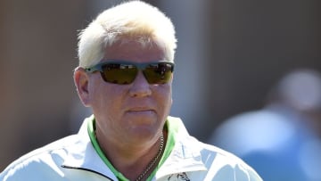 Jul 14, 2016; Ayrshire, SCT; John Daly (USA) walks to the first tee during the first round round of the 145th Open Championship golf tournament at Royal Troon Golf Club - Old Course. Mandatory Credit: Steve Flynn-USA TODAY Sports