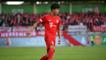 WOLFSBURG, GERMANY - MAY 22: Woo-yeong Jeong of Muenchen runs with the ball during the Third League Playoff First Leg match between VfL Wolfsburg II v Bayern Muenchen II at AOK-Stadion on on May 22, 2019 in Wolfsburg, Germany. (Photo by Thomas F. Starke/Bongarts/Getty Images)