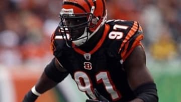 Nov 13, 2011; Cincinnati, OH, USA; Cincinnati Bengals defensive end Robert Geathers (91) during the first half at Paul Brown Stadium. Mandatory Credit: Frank Victores-US PRESSWIRE
