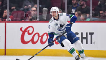 MONTREAL, QC - FEBRUARY 25: Jay Beagle #83 of the Vancouver Canucks skates against the Montreal Canadiens during the first period at the Bell Centre on February 25, 2020 in Montreal, Canada. The Vancouver Canucks defeated the Montreal Canadiens 4-3 in overtime. (Photo by Minas Panagiotakis/Getty Images)