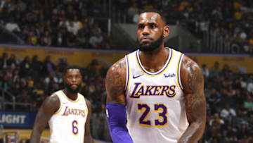 LOS ANGELES, CA - NOVEMBER 11: LeBron James #23 of the Los Angeles Lakers shoots the ball against the Atlanta Hawks on November 11, 2018 at STAPLES Center in Los Angeles, California. NOTE TO USER: User expressly acknowledges and agrees that, by downloading and/or using this Photograph, user is consenting to the terms and conditions of the Getty Images License Agreement. Mandatory Copyright Notice: Copyright 2018 NBAE (Photo by Andrew D. Bernstein/NBAE via Getty Images)