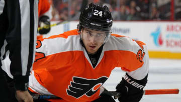 PHILADELPHIA, PA - FEBRUARY 25: Matt Read #24 of the Philadelphia Flyers looks on prior to a face-off against the Minnesota Wild on February 25, 2016 at the Wells Fargo Center in Philadelphia, Pennsylvania. (Photo by Len Redkoles/NHLI via Getty Images)