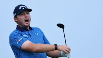 SAN DIEGO, CALIFORNIA - JANUARY 25: Matthew NeSmith reacts to his shot from the second tee during the third round of the Farmers Insurance Open at Torrey Pines South on January 25, 2020 in San Diego, California. (Photo by Donald Miralle/Getty Images)