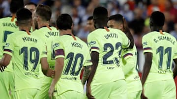 MADRID, SPAIN - SEPTEMBER 26: Philippe Coutinho (2nd R) of Barcelona celebrates with his teammates after scoring a goal during the La Liga football match between Leganes and FC Barcelona at the Estadio Municipal Butarque in Madrid, Spain on September 26, 2018. (Photo by Burak Akbulut/Anadolu Agency/Getty Images)