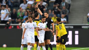 Deniz Aytekin sent Mahmoud Dahoud off against Gladbach. (Photo by Frederic Scheidemann/Getty Images)