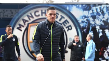 HUDDERSFIELD, ENGLAND - JANUARY 20: Ederson of Manchester City arrives during the Premier League match between Huddersfield Town and Manchester City at John Smith's Stadium on January 20, 2019 in Huddersfield, United Kingdom. (Photo by Michael Regan/Getty Images)