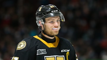 OSHAWA, ONTARIO - NOVEMBER 21: Shane Wright #51 of the Kingston Frontenacs skates against the Oshawa Generals at Tribute Communities Centre on November 21, 2021 in Oshawa, Ontario. (Photo by Chris Tanouye/Getty Images)