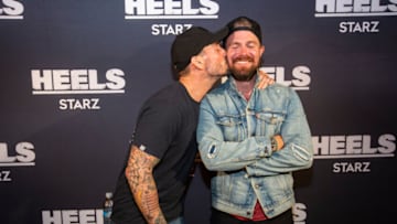 CHICAGO, IL - AUGUST 26: Phil Brooks “CM Punk” and Stephen Amell pose for a photo during a screening episode of the Starz channel's wrestling drama "Heels" at the AMC River East Theater, on August 26, 2021 in Chicago, Illinois. (Photo by Barry Brecheisen/Getty Images)