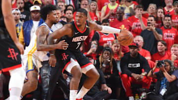 HOUSTON, TX - MAY 28: Joe Johnson #7 of the Houston Rockets handles the ball against the Golden State Warriors during Game Seven of the Western Conference Finals of the 2018 NBA Playoffs on May 28, 2018 at the Toyota Center in Houston, Texas. NOTE TO USER: User expressly acknowledges and agrees that, by downloading and or using this photograph, User is consenting to the terms and conditions of the Getty Images License Agreement. Mandatory Copyright Notice: Copyright 2018 NBAE (Photo by Andrew D. Bernstein/NBAE via Getty Images)
