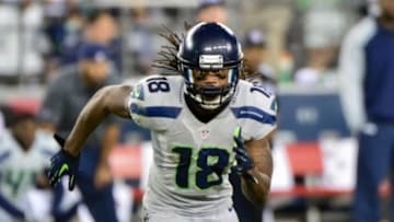 Oct 17, 2013; Phoenix, AZ, USA; Seattle Seahawks wide receiver Sidney Rice (18) during the game against the Arizona Cardinals at University of Phoenix Stadium. Mandatory Credit: Matt Kartozian-USA TODAY Sports