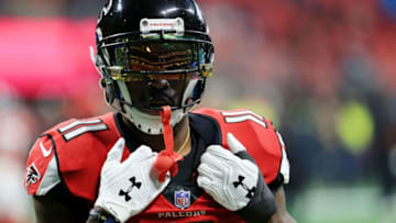 ATLANTA, GA - DECEMBER 31: Julio Jones #11 of the Atlanta Falcons warms up prior to the game against the Carolina Panthers at Mercedes-Benz Stadium on December 31, 2017 in Atlanta, Georgia. (Photo by Daniel Shirey/Getty Images)