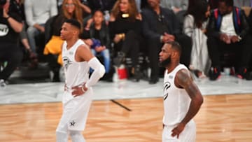 Russell Westbrook, LeBron James, OKC Thunder (Photo by Jesse D. Garrabrant/NBAE via Getty Images)