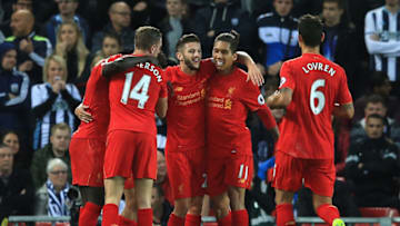 LIVERPOOL, ENGLAND - OCTOBER 22: Philippe Coutinho of Liverpool (Not pictured) celebrates scoring his sides second goal with his team mates during the Premier League match between Liverpool and West Bromwich Albion at Anfield on October 22, 2016 in Liverpool, England. (Photo by Jan Kruger/Getty Images)