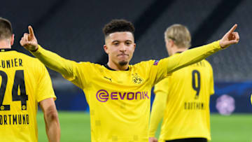 Jadon Sancho celebrates after scoring (Photo by Alex Gottschalk/DeFodi Images via Getty Images)