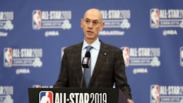 CHARLOTTE, NORTH CAROLINA - FEBRUARY 16: Adam Silver, NBA Commissioner, talks to the media during the NBA All Star Commissioner's Media Availability as part of the 2019 NBA All-Star Weekend at Spectrum Center on February 16, 2019 in Charlotte, North Carolina. (Photo by Streeter Lecka/Getty Images)