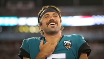 JACKSONVILLE, FLORIDA - SEPTEMBER 19: Gardner Minshew #15 of the Jacksonville Jaguars looks on before the start of a game against the Tennessee Titans at TIAA Bank Field on September 19, 2019 in Jacksonville, Florida. (Photo by James Gilbert/Getty Images)